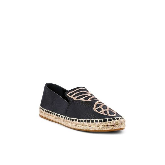 BNIB SOPHIA WEBSTER Black Embroided Butterfly Slip On Espadrille Sz 38.5 - Picture 1 of 3